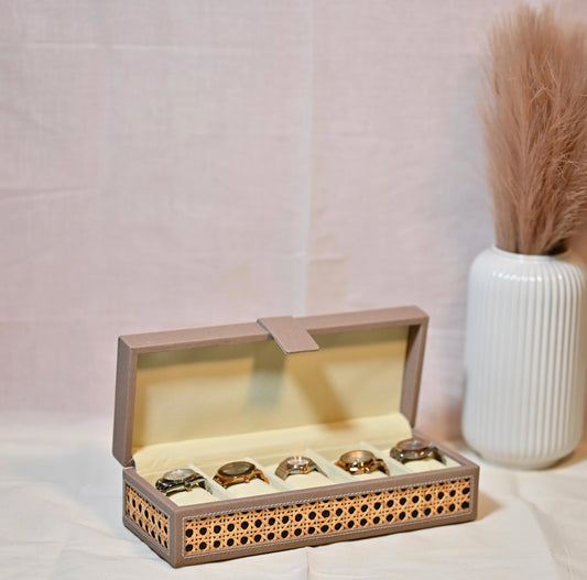 Dark Beige Rattan Watch Organiser (Small)