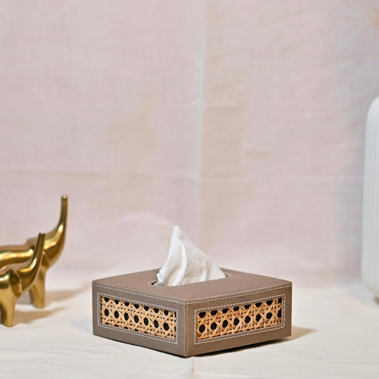 Dark Beige Rattan Square Tissue Box