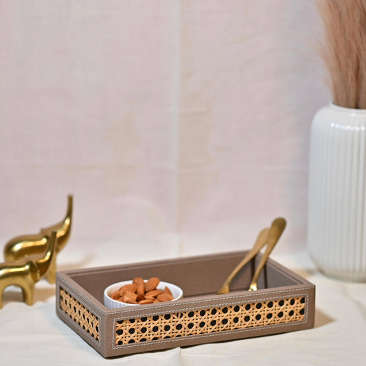 Dark Beige Rattan Tray (Small)