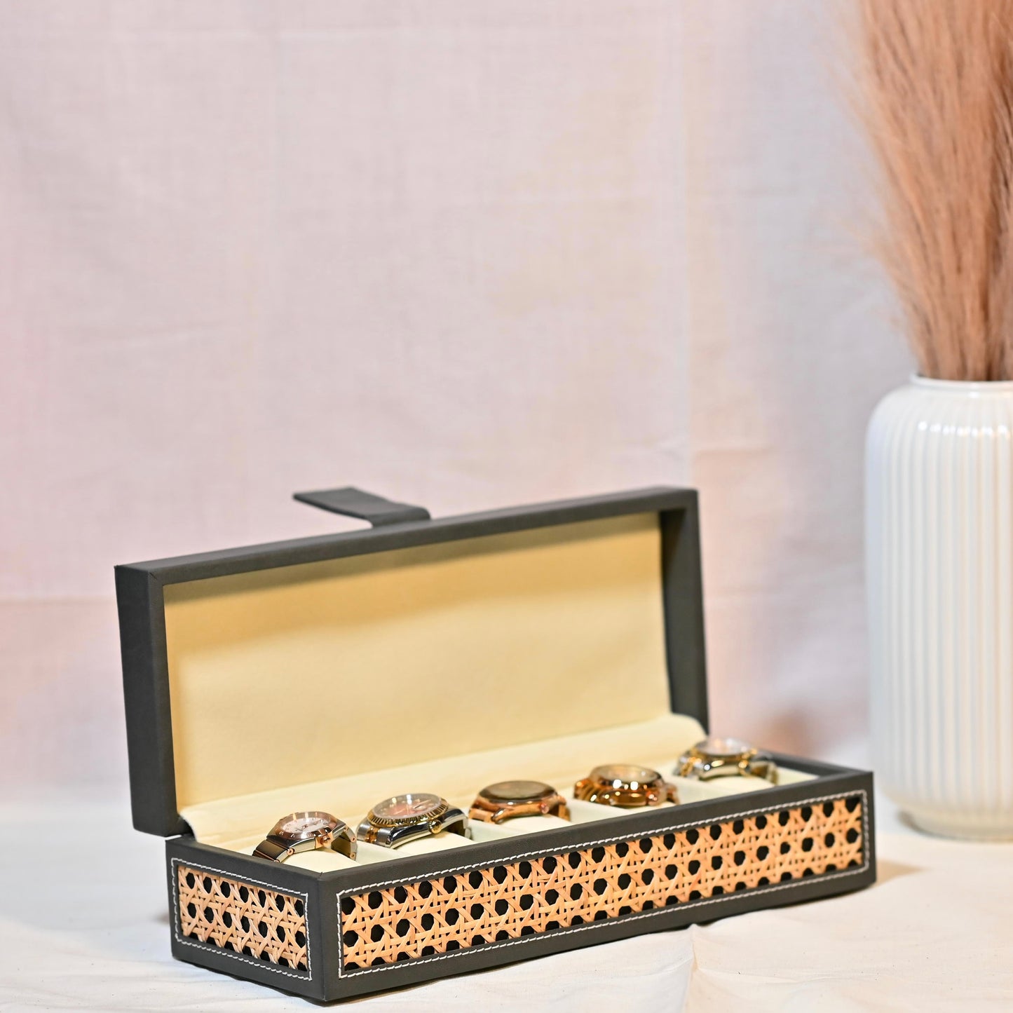 Dark Grey Rattan Watch Organiser (Small)