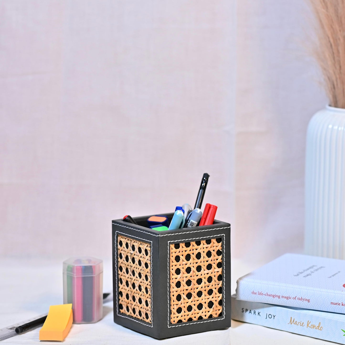 Dark Grey Rattan Stationery Stand