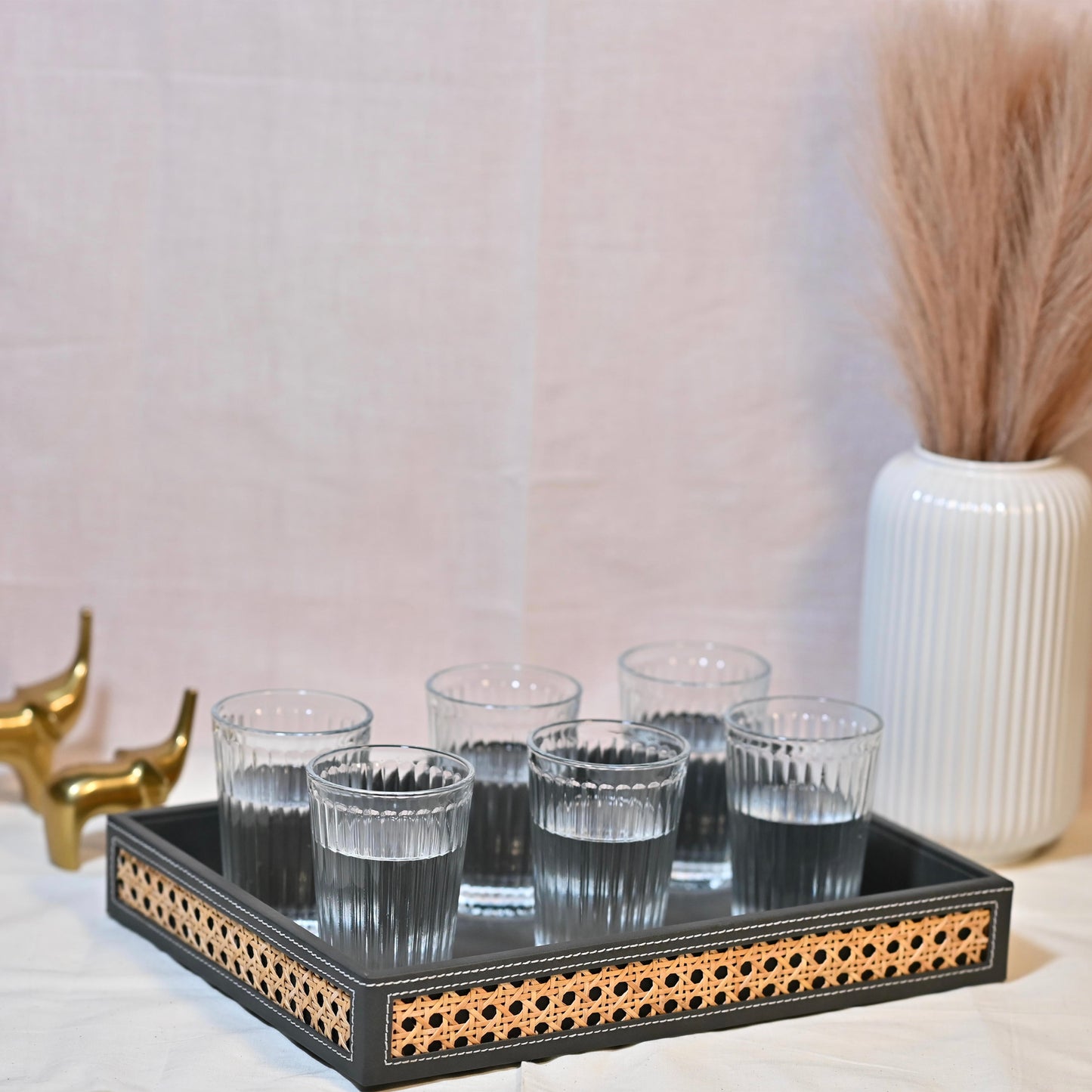 Dark Grey Rattan Serving Tray (Large)