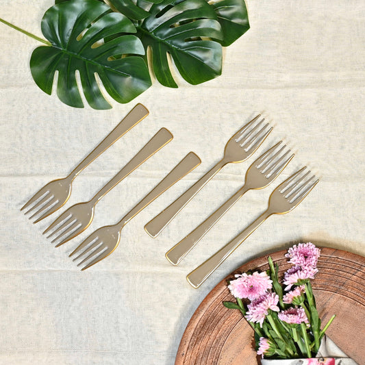 Beige Stainless Steel Fork Set