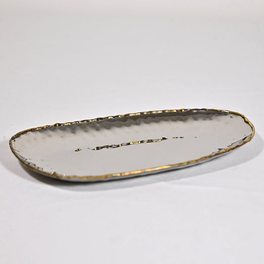 Hammered Steel Oval Starter Plate with Gold Detailing (Small)