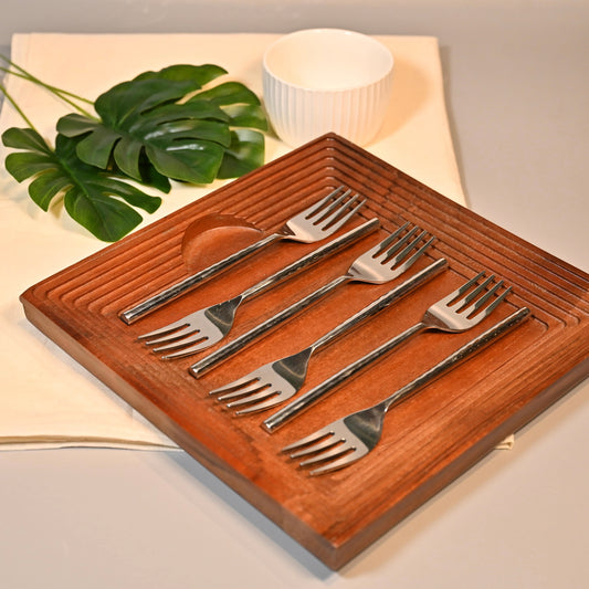 Hammered Stainless Steel Dessert Fork Set