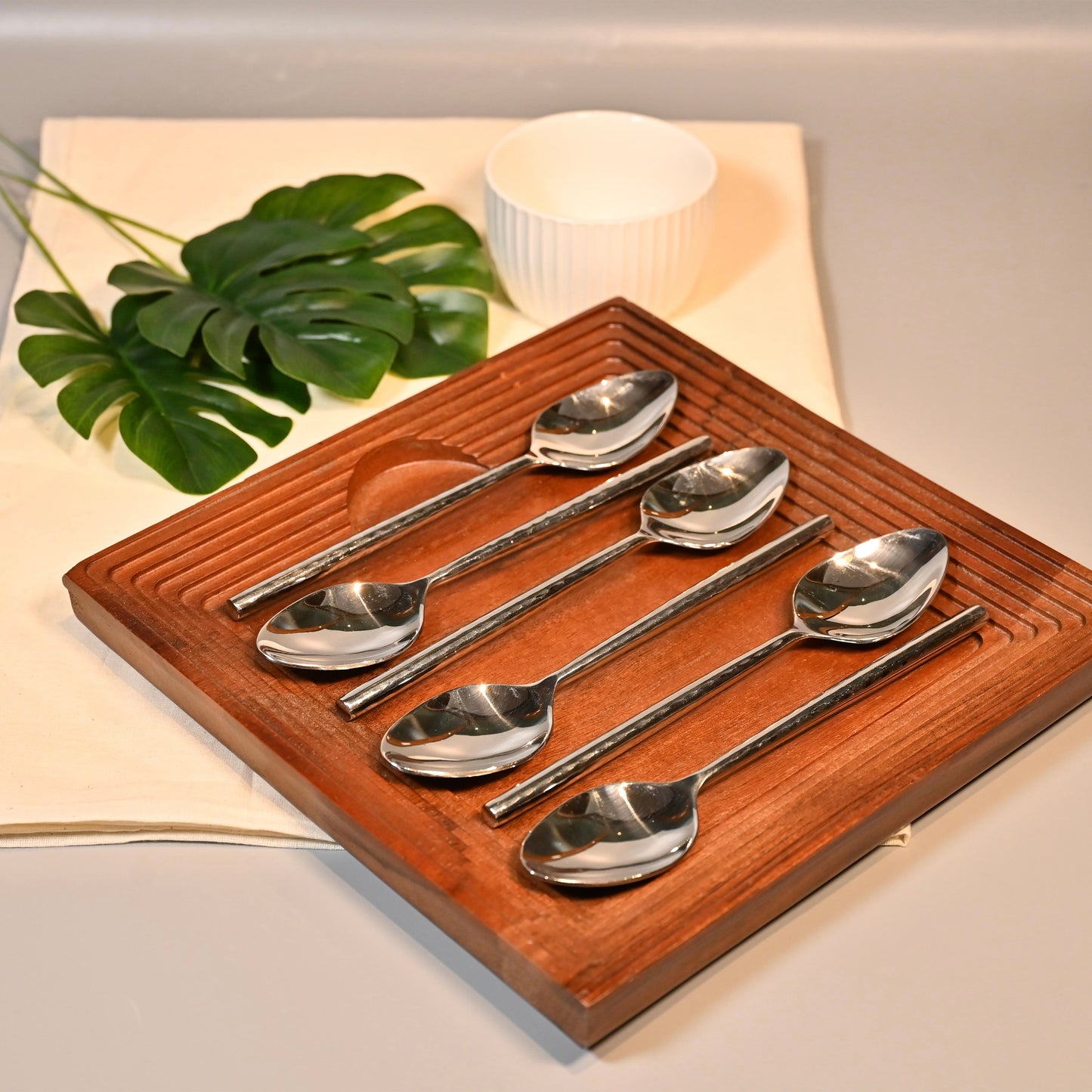 Hammered Stainless Steel Dessert Spoon Set