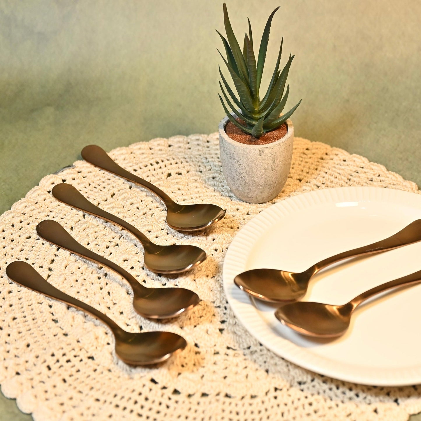 Rose Gold Stainless Steel Dessert Spoon Set